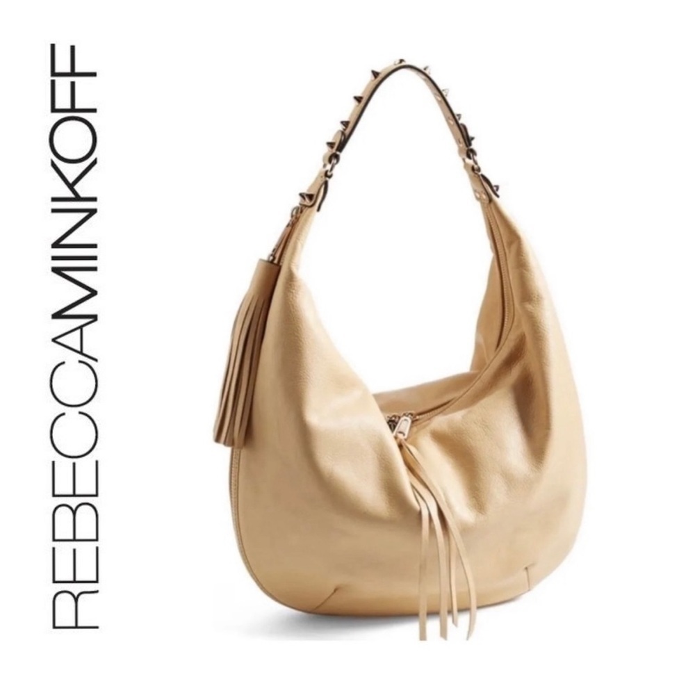 Rebecca Minkoff large slouchy shoulder bag tan color 100% leather, zipper